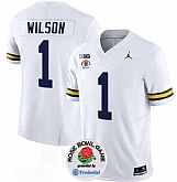 Men's Michigan Wolverines #1 Roman Wilson 2023 F.U.S.E. White Rose Bowl Patch Stitched Jersey Dzhi,baseball caps,new era cap wholesale,wholesale hats